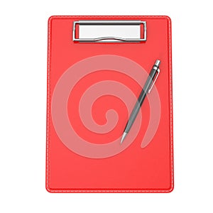 Red clipboard with a pen