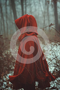 Red cloak in the fog