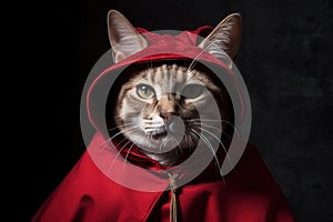 red cloak medieval dress dante Alighieri cat illustration generative ai