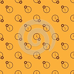 Red Clock delete icon isolated seamless pattern on brown background. Time symbol. Vector