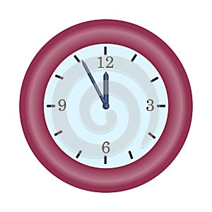 red clock minute hand on five to twelve hour simple vector icon