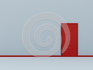 Red Closed Door in Blue Wall