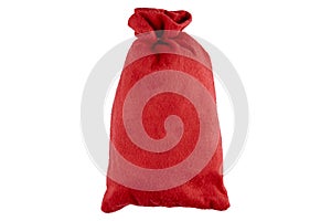 Red cloth christmas sack on isolated background
