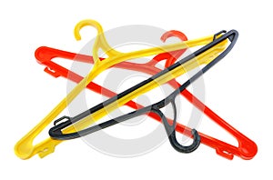 Red clothes hanger. Isolated