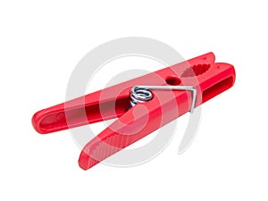 Red clothes pin plastic isolated on the white background