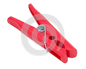 Red clothes pin plastic isolated on the white background