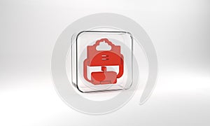 Red Cloud database icon isolated on grey background. Cloud computing concept. Digital service or app with data