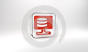 Red Cloud database icon isolated on grey background. Cloud computing concept. Digital service or app with data