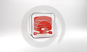 Red Cloud database icon isolated on grey background. Cloud computing concept. Digital service or app with data