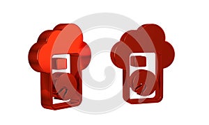 Red Cloud database icon isolated on transparent background. Cloud computing concept. Digital service or app with data