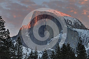 Red clouds over Half Dome at sunset, Yosemite National Park