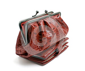 Red clutch bag on a wallet