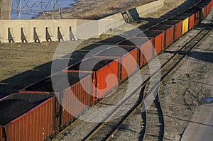 Red coal cars in East St. Louis, Missouri