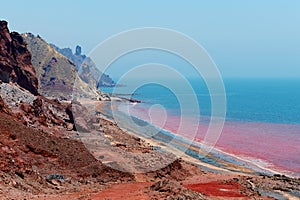 Red coast on Iranian island of Hormuz, Hormozgan Province, Iran