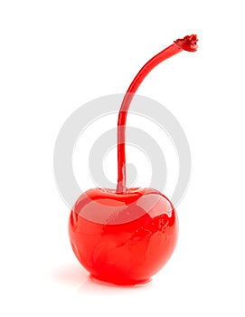 Red cocktail cherry isolated on white