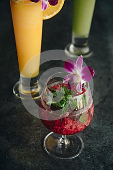 Red cocktail and colorful cocktail