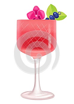 Red cocktail in a glass decorated with orchid flower