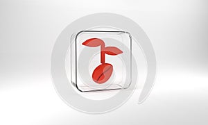 Red Coffee beans icon isolated on grey background. Glass square button. 3d illustration 3D render