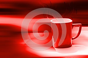 Red coffee cup in blur background