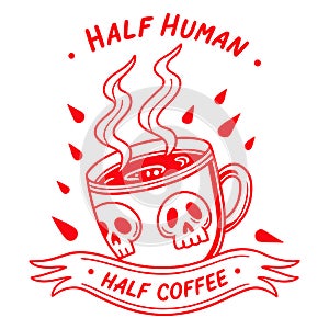 Red coffee cup with skulls and steam
