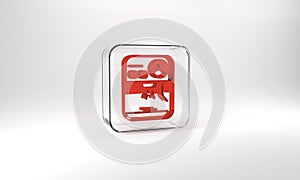 Red Coffee machine icon isolated on grey background. Glass square button. 3d illustration 3D render