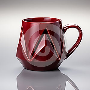 Sculptural Precision: Red Geometric Pattern Coffee Cup photo
