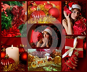Red collage of Christmas related theme