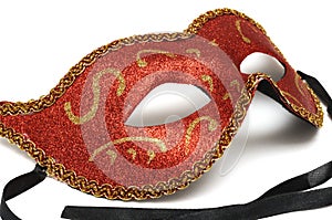 A red colombina theater half face mask