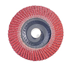 Red color abrasive flap disc isolated on white background