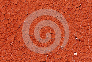 Red color cracked plaster wall pattern.