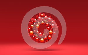 Red color door hanging, christmas wreath in single red color background, 3d Rendering,Christmas decoration