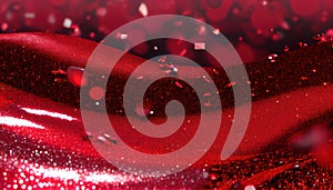Red Color Glitter Defocused Abstract Twinkly Lights Background Red Sparkles Bokeh Cloud of Particles AI Generative