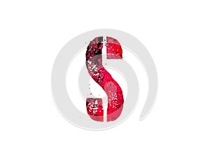 Red color grunge LETTER S, ink splash splatter alphabet, design element, isolated