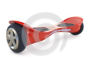 Red color hoverboard on white