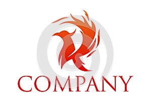 Red Color Initial Letter R Flame Phoenix Logo Design