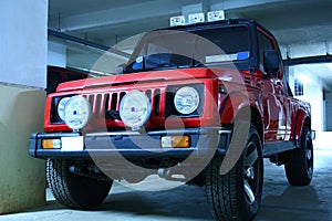 Red Color Jeep with Fog Lights