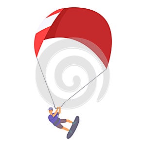 Red color kitesurfing icon cartoon vector. Dynamic jump