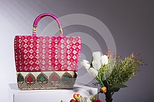 Red color ladies hand bag