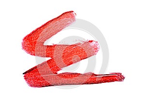 Red color lipstick stroke on white background