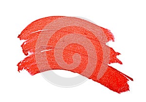 Red color lipstick stroke on white background