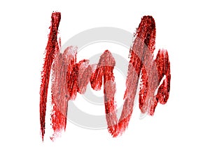 Red color lipstick stroke on white background