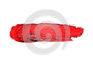 Red color lipstick stroke on white background