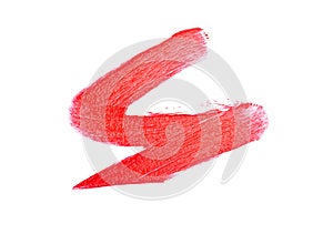 Red color lipstick stroke on white background