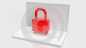 Red color lock on white notebook  3d rendering