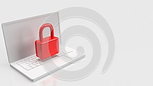 Red color lock on white notebook  3d rendering