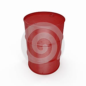 Red color metal oil barrel 200l, isolated on white. 3D illustration