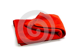 Red micro fiber towel on white background photo