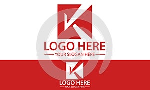 Red Color Negative Space Initial Square Letter K App Logo Design