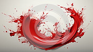 Red Color Oil Paint Spilling Over on Canvas in Chinese Style Circular Traces Thick Line White Background