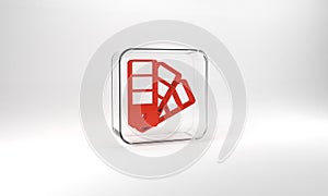 Red Color palette guide icon isolated on grey background. Glass square button. 3d illustration 3D render